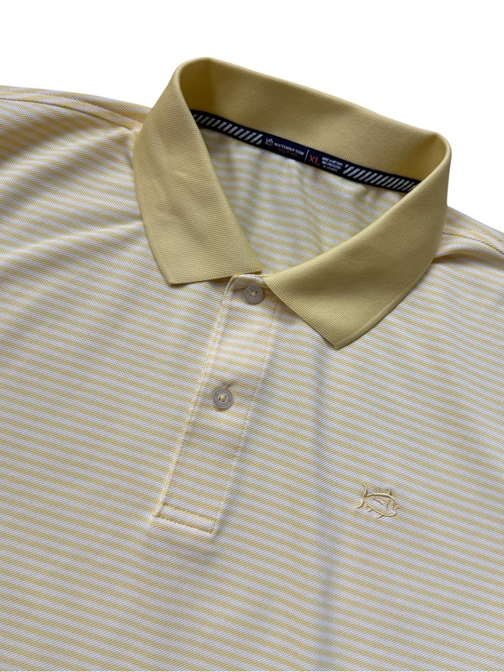Southern Tide Performance Polo Shirt XL Yellow White Stripe Golf Coastal Prep